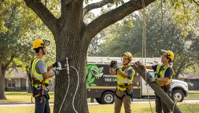 San Antonio tree care specialist treating oak wilt and fungal tree disease on a healthy landscape tree