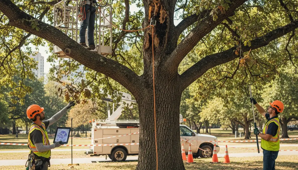 San Antonio arborist treating oak wilt and fungal tree disease on a residential tree