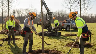 San Antonio tree service planting a young tree for healthy growth in a residential yard
