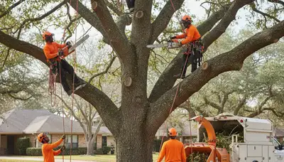 San Antonio tree removal crew safely removing a hazardous tree in TX