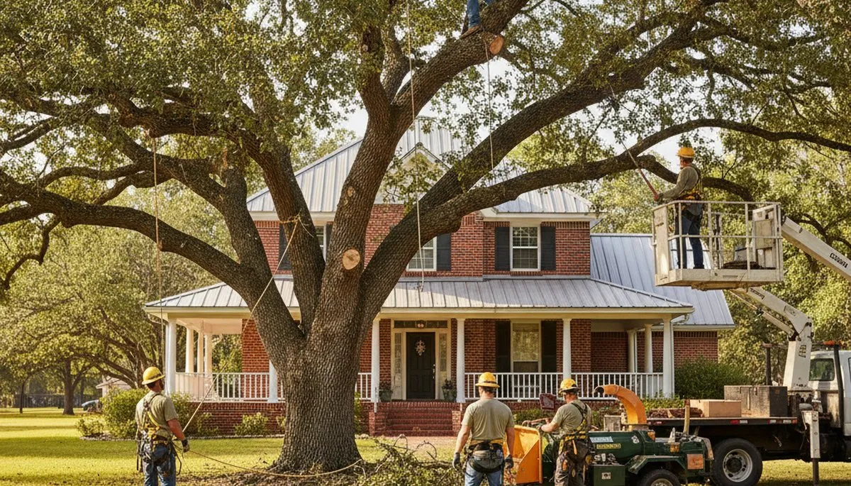 Tree service crew trimming trees in San Antonio, TX