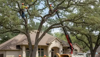 Tree service crew in San Antonio, TX performing professional tree trimming and maintenance