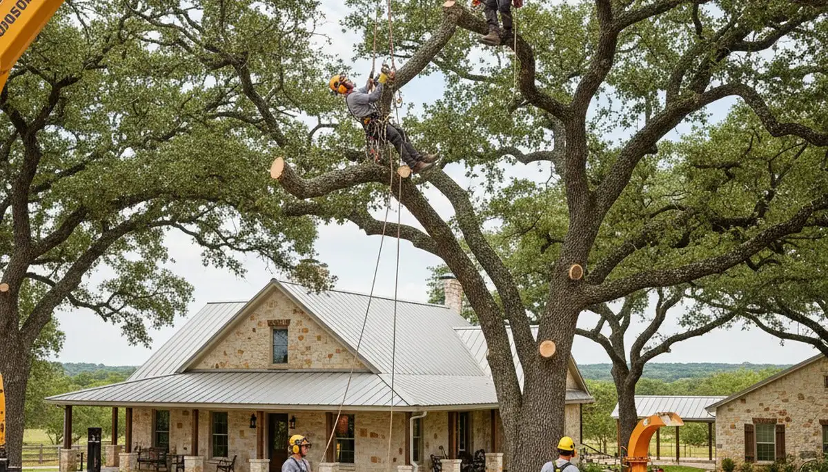 Professional tree service crew in San Antonio, TX trimming trees for safe, clean property maintenance