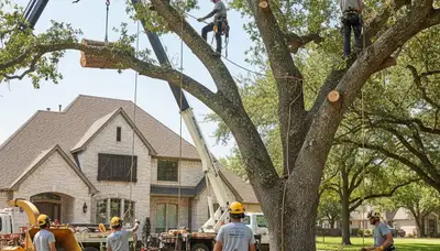 San Antonio, TX tree service crew trimming trees for residential and commercial properties