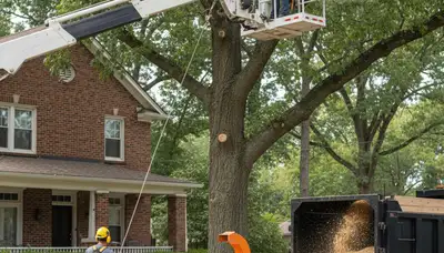 Professional tree service crew trimming trees in San Antonio, TX