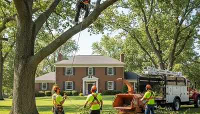 Tree service crew trimming trees in San Antonio, TX for safe, professional property care