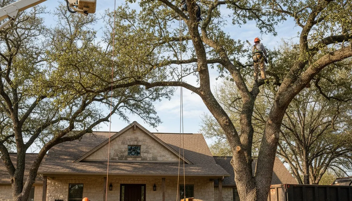 San Antonio, TX tree service crew trimming trees for safe, professional property maintenance