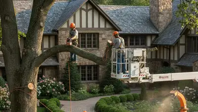 Tree service crew in San Antonio, TX trimming trees for safe, professional property care