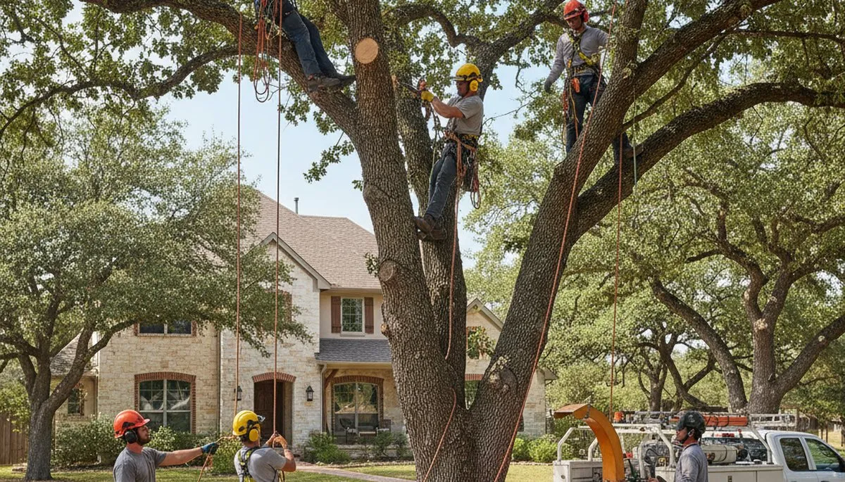 Professional tree service crew in San Antonio, TX trimming trees for safe, healthy property care