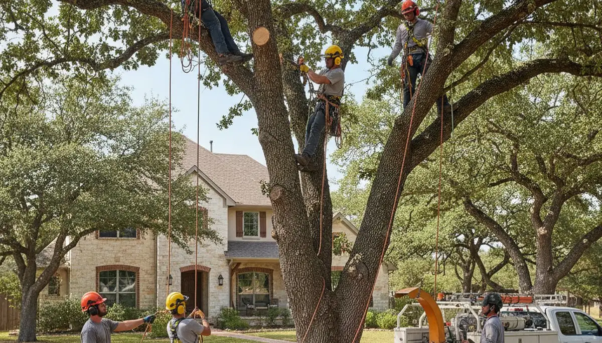 Professional tree service crew in San Antonio, TX trimming trees for safe, healthy property care