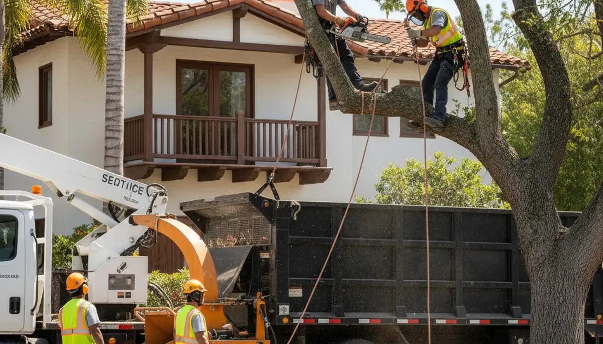 Tree service crew trimming trees in San Antonio, TX for safe, professional tree care