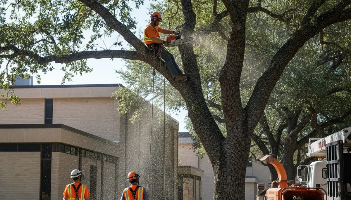 Tree service crew trimming trees in San Antonio, TX for safer, healthier landscapes