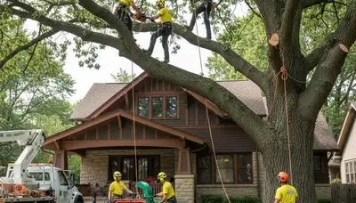 Tree service crew in San Antonio, TX trimming trees for safe, professional property care