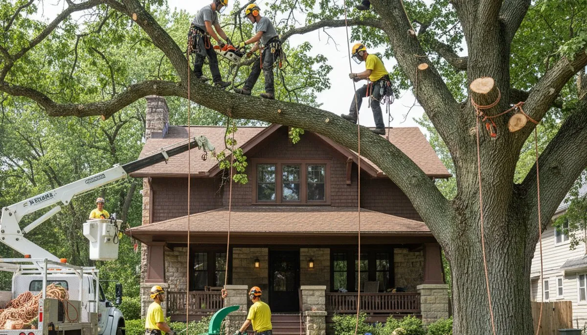 San Antonio, TX tree service crew trimming trees for residential property maintenance