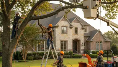 Tree service crew trimming trees in San Antonio, TX for safe, professional property care