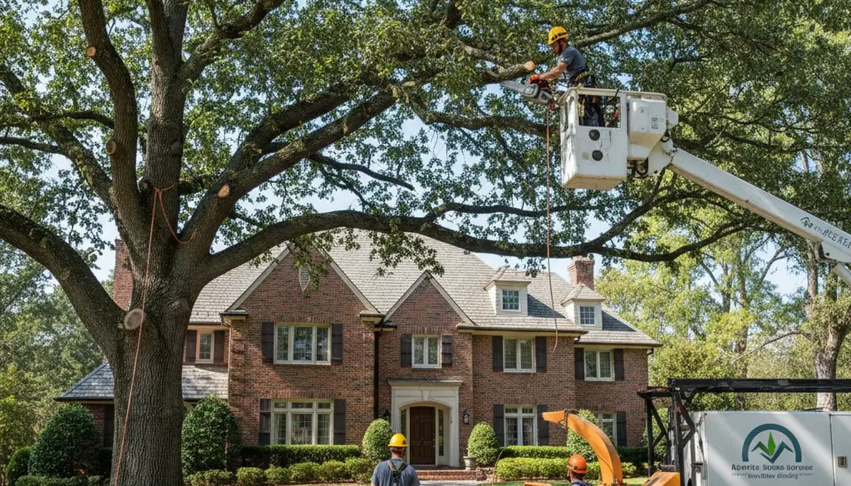 Tree service crew trimming trees in San Antonio, TX